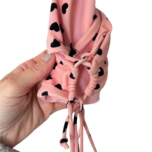 NWT For Love of Lemons Claudia Scrunch Bikini Top in Pink Hearts L - Picture 7 of 11